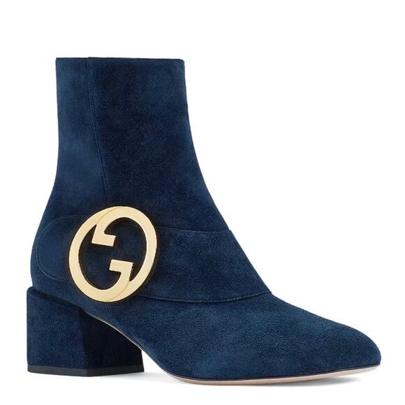 Gucci Blondie Block Heel Booties in Blue Suede - Picture 6 of 14